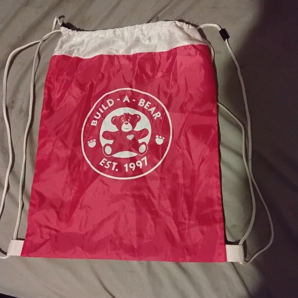 Build-A-Bear Pink and White Drawstring Bag nwot - Picture 1 of 2